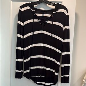 INC Black and White Striped Women's Hoodie